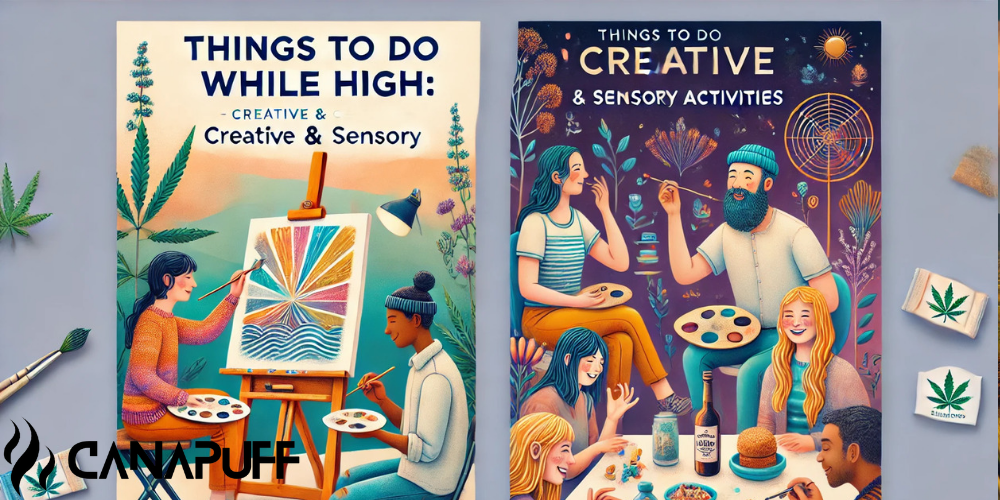 Banners de artículos del blog de Canapuff con guías ilustradas de actividades creativas y sensoriales