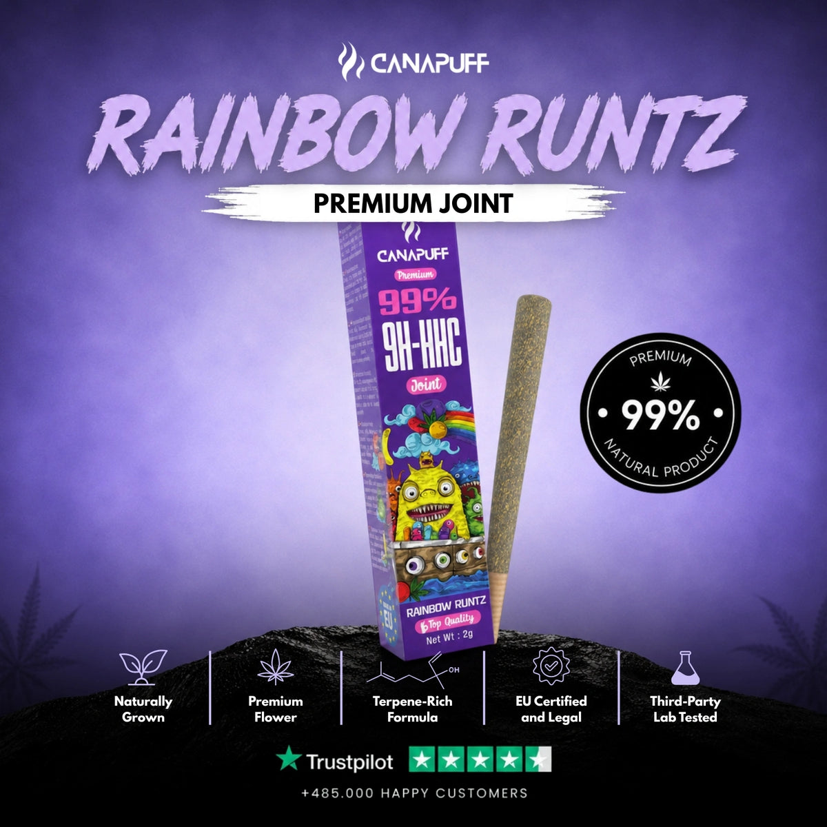 9H-HHC Joint Rainbow Runtz 99% – pre-rolled joint, photo 2