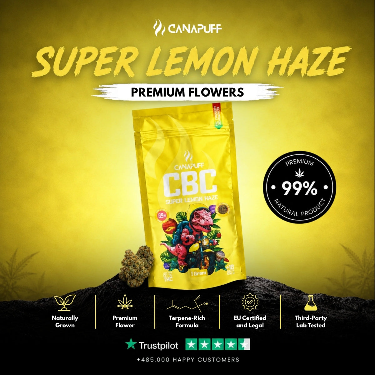 CBC Flowers Super Lemon Haze 69% – flower buds, photo 2