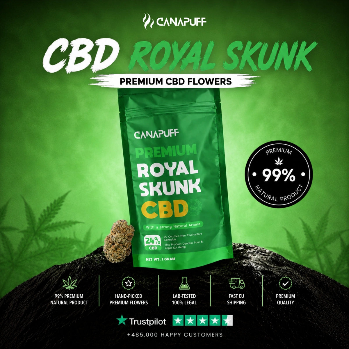 CBD Flowers Royal Skunk 24% – flower buds, photo 2