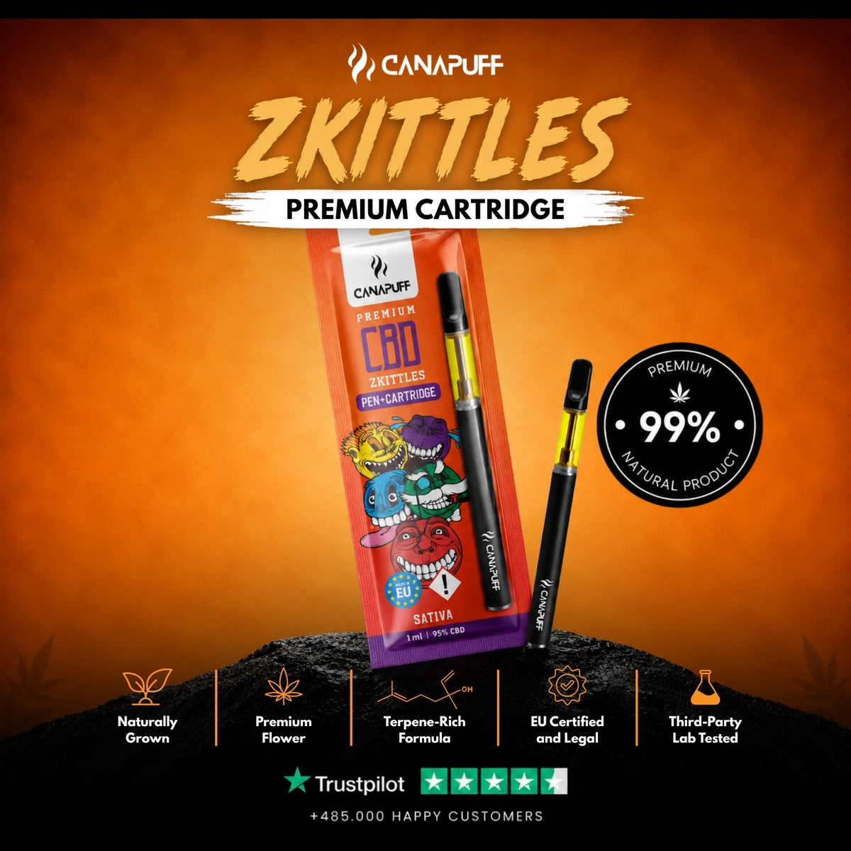 CBD Pen+Cartridge Zkittles 95% – vape pen with cartridge, photo 2