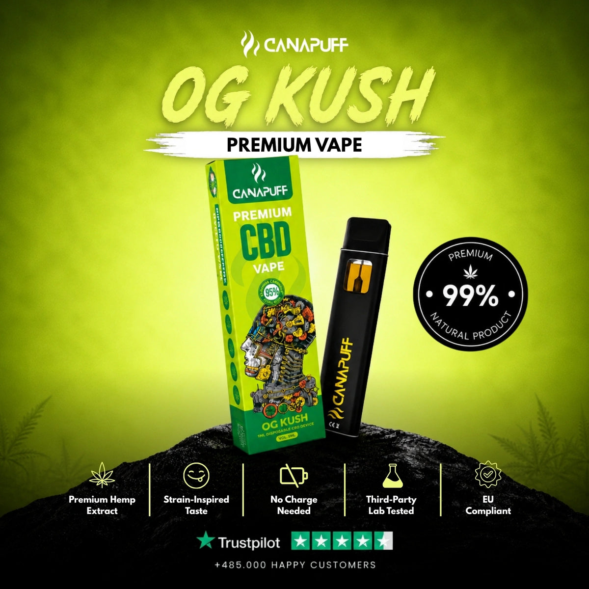CBD Vape OG Kush 95% 1ml – disposable vape pen, photo 2