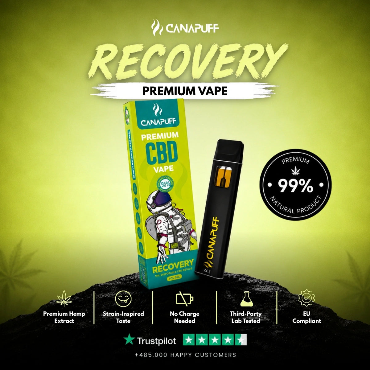 CBD Vape Recovery 95% 1ml – disposable vape pen, photo 2