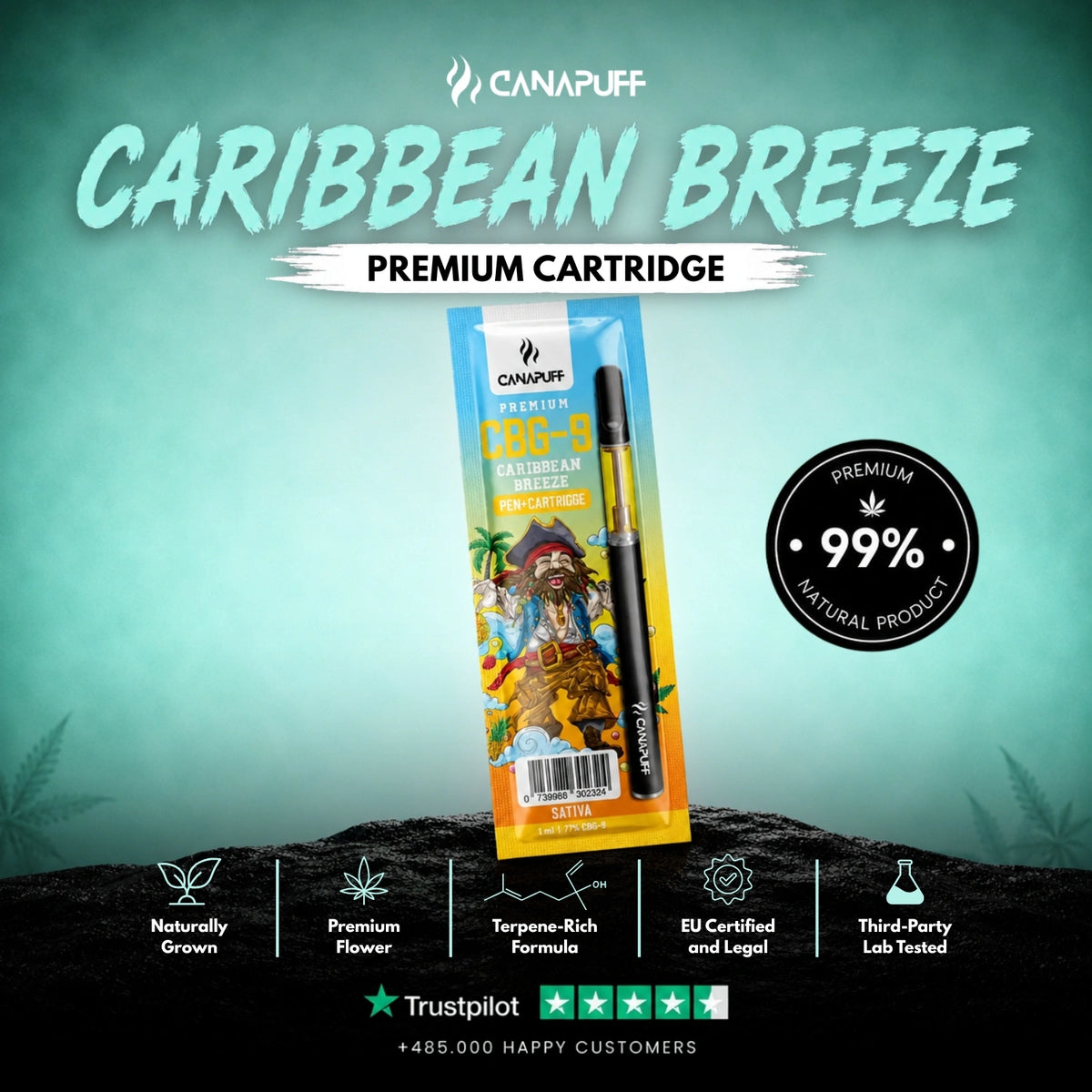 CBG9 Pen+Cartridge Caribbean Breeze 79% – vape pen with cartridge, photo 2