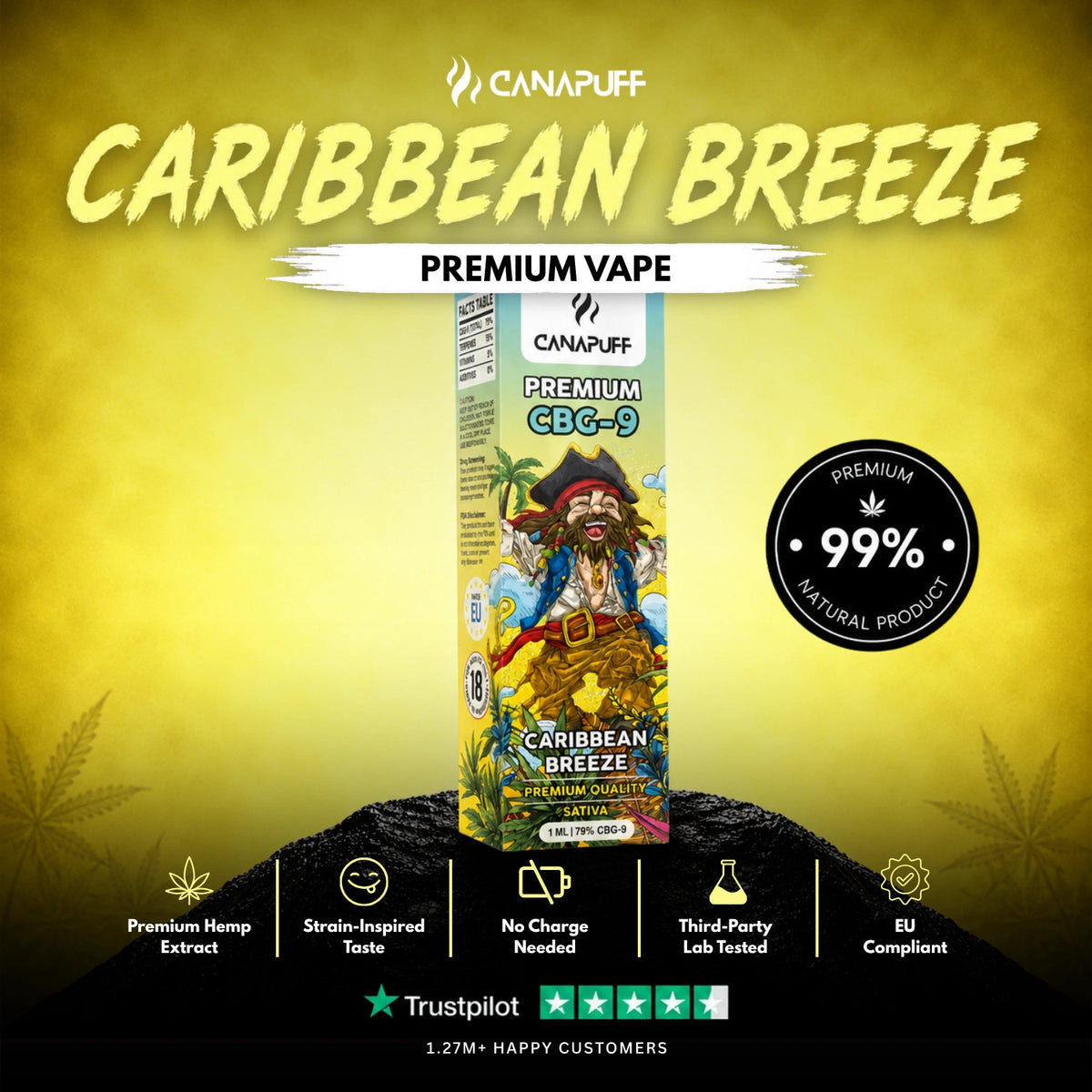 CBG9 Vape Caribbean Breeze 79% 1ml – disposable vape pen, photo 2