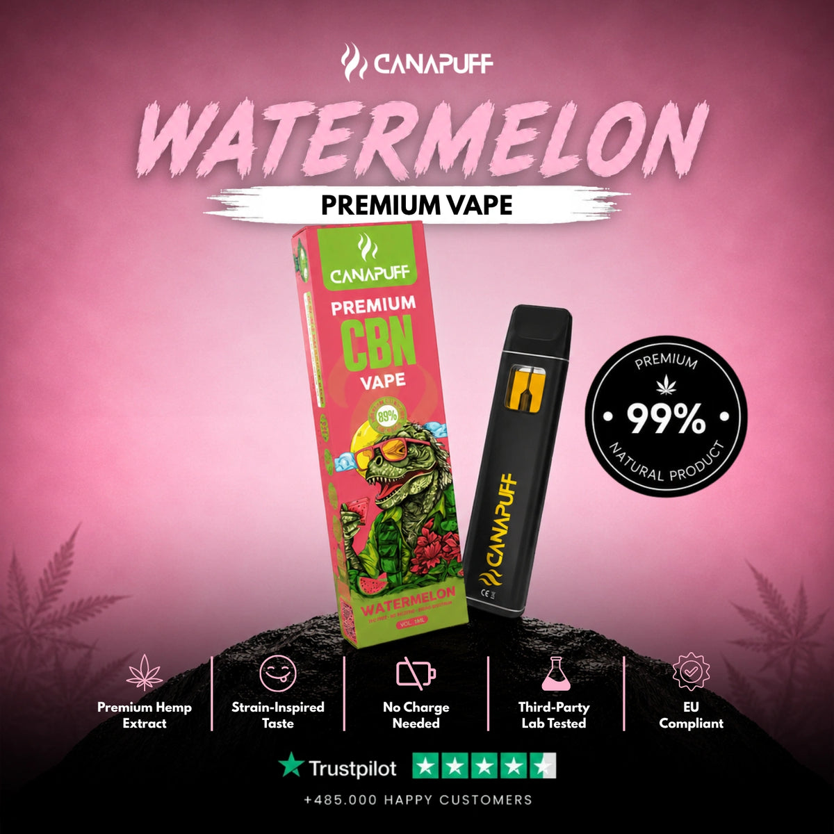 CBN Vape Watermelon 89% 1ml – disposable vape pen, photo 2