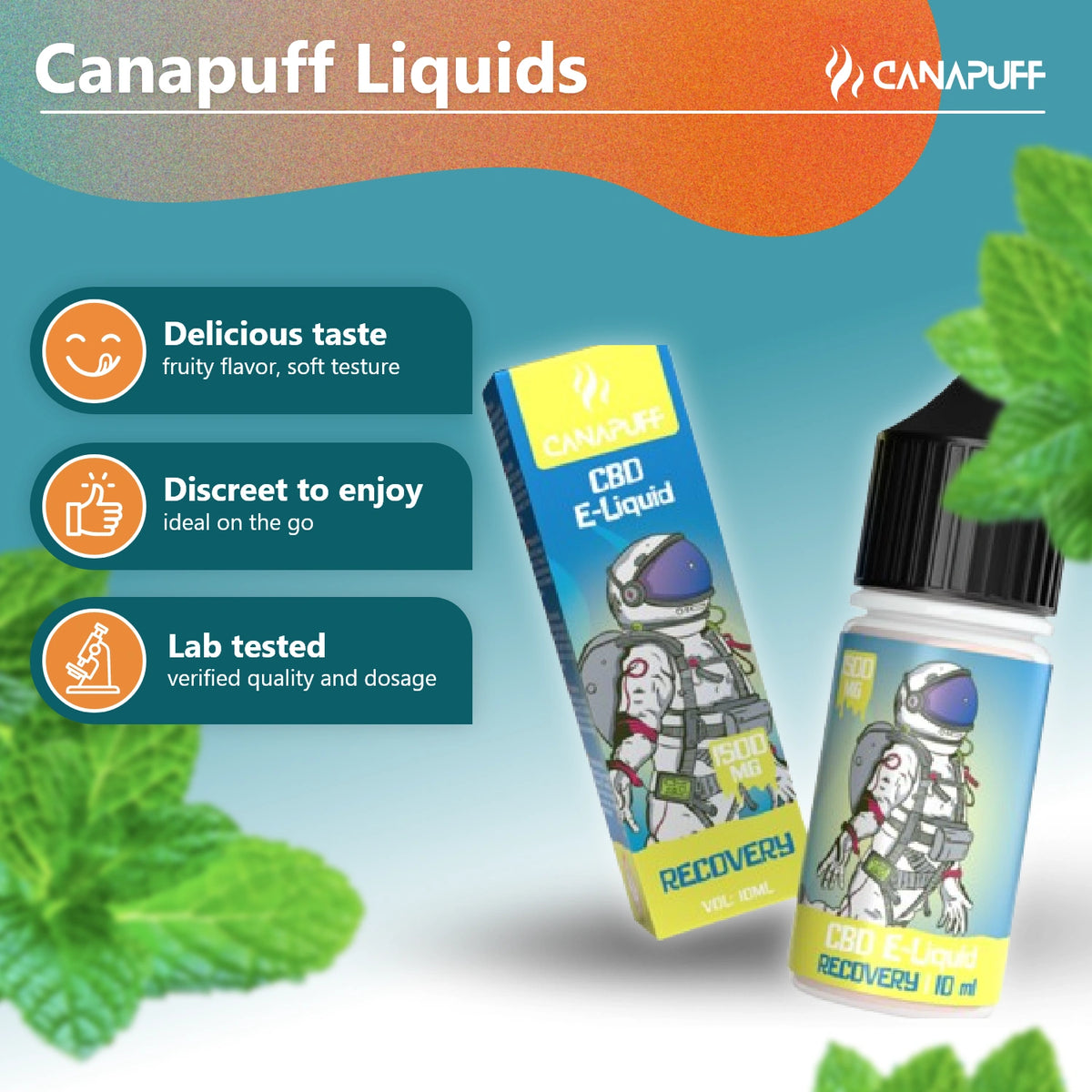 Canapuff CBD E-Liquid Recovery 1500 mg, flacon de 10 ml