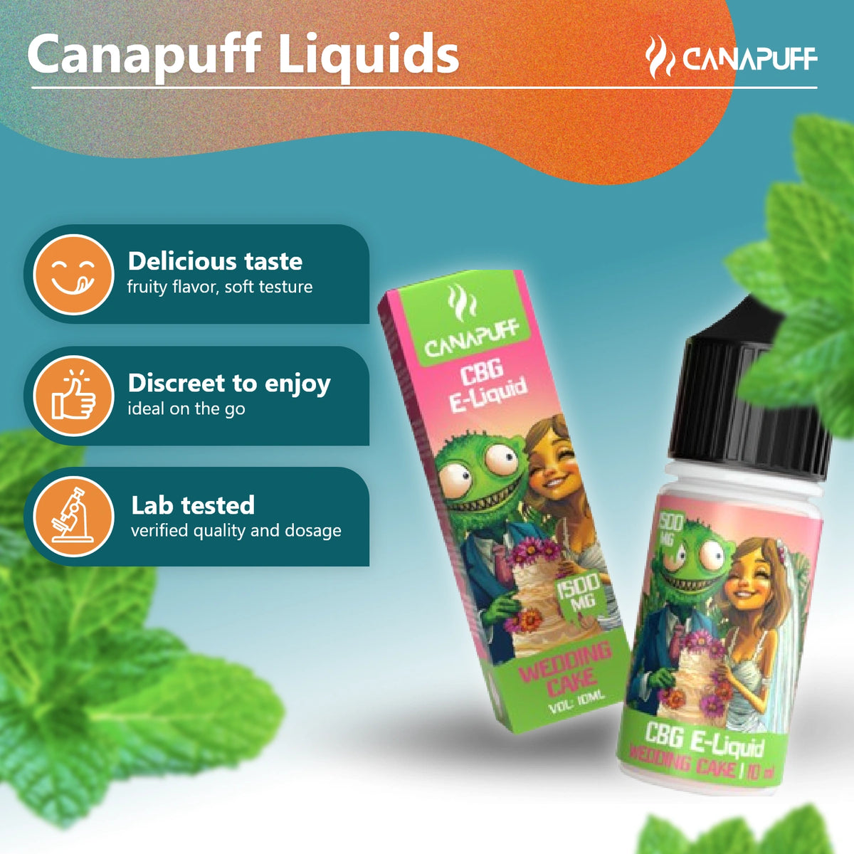 Canapuff CBG E-Liquid Wedding Cake 1 500 mg, flacon de vape de 10 ml