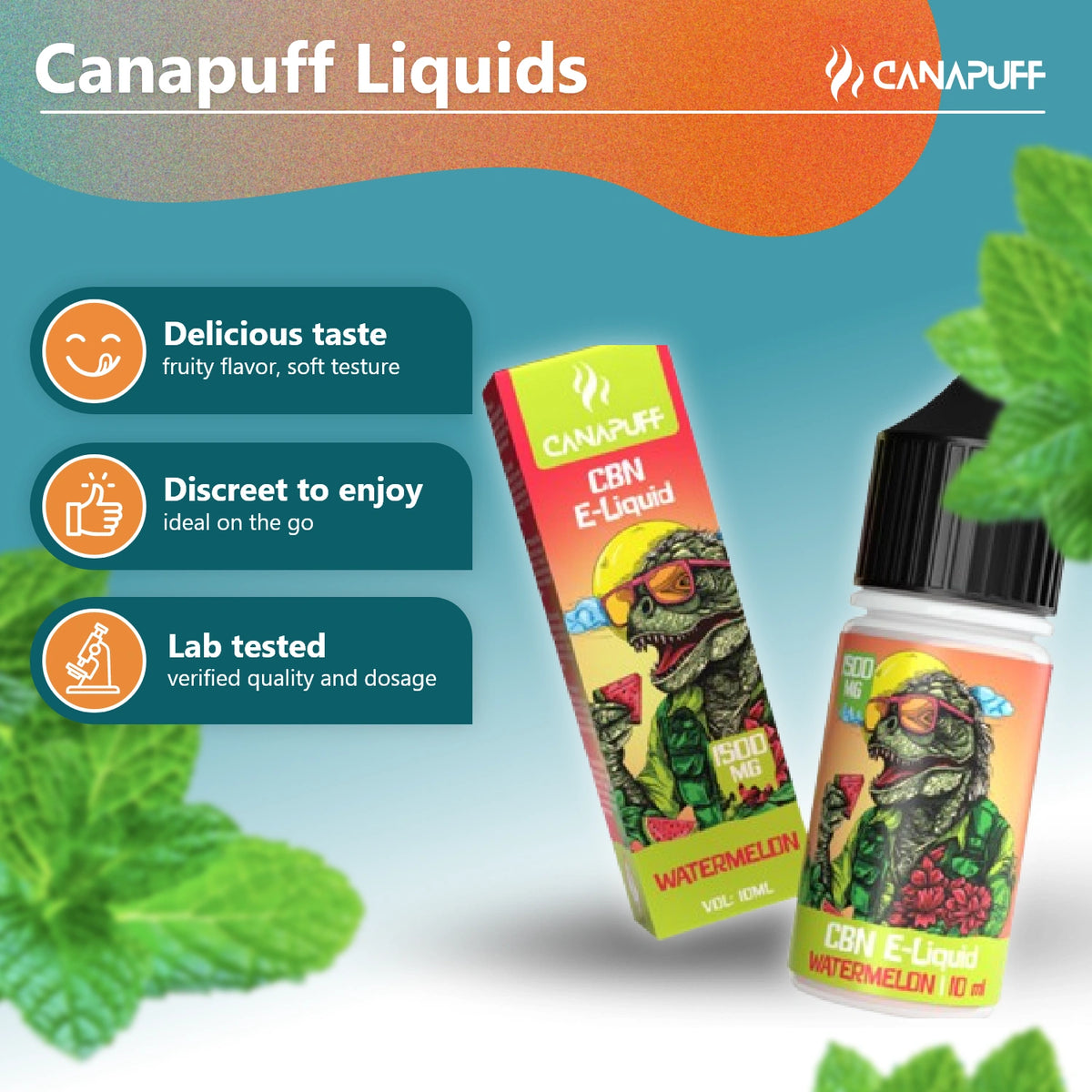 Canapuff CBN E-Liquid Watermelon 1500 mg, lahvička 10 ml a 10 ml vape liquidu