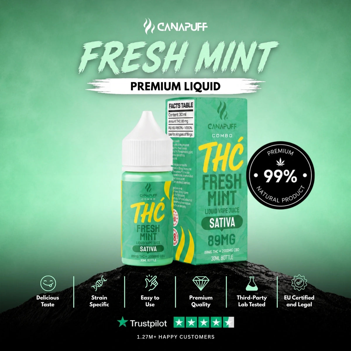 Delta 9 Liquid 89mg Fresh Mint 30ml – liquid bottle, photo 2