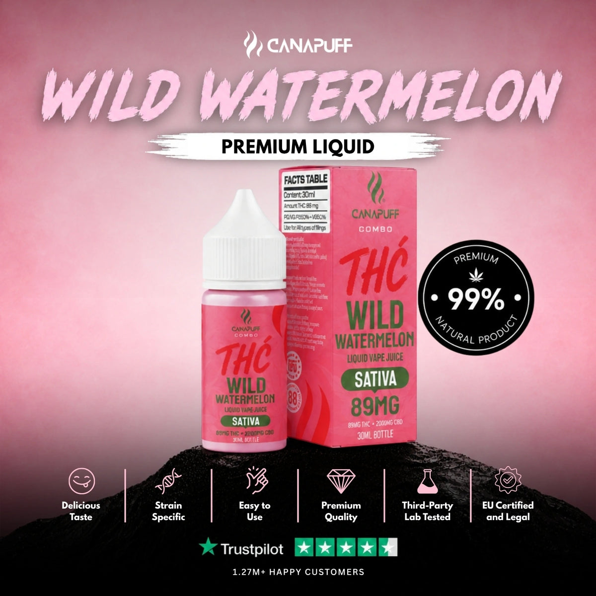 Delta 9 Liquid Wild Watermelon 30ml – liquid bottle, photo 2