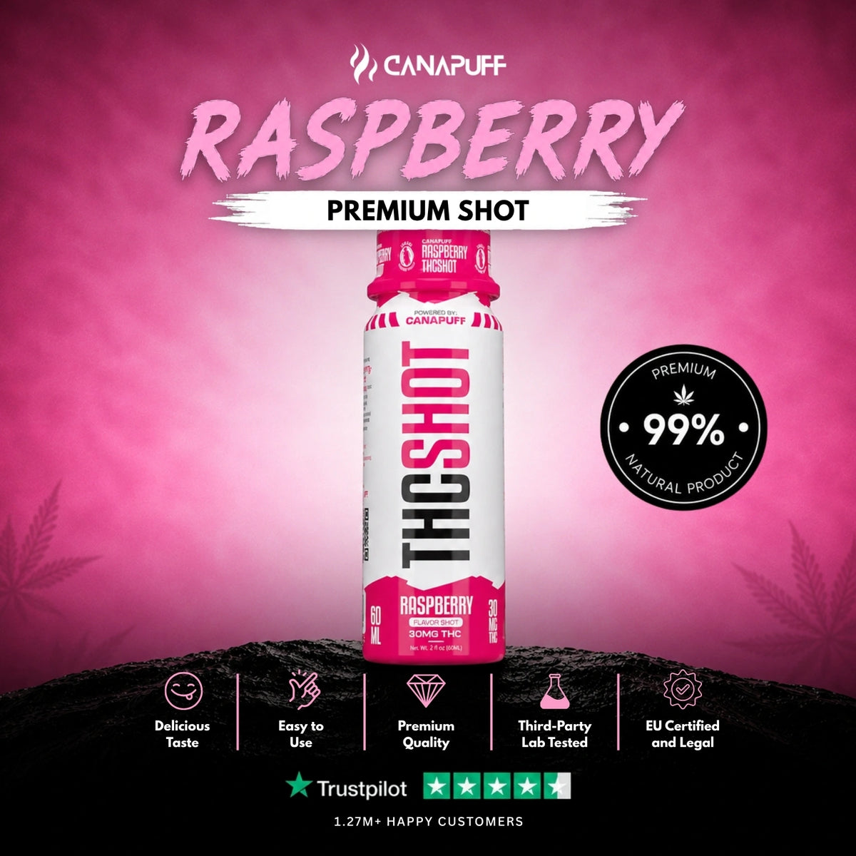 Delta 9 Shot Raspberry 60ml – drink bottle, photo 2