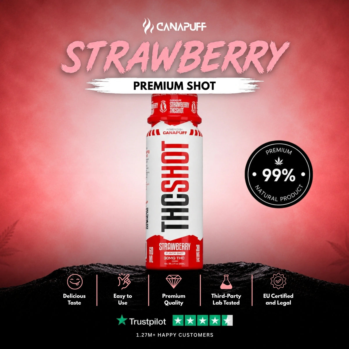 Delta 9 Shot Strawberry 60ml – drink bottle, photo 2