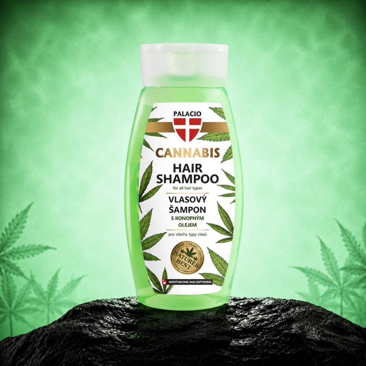 Konopný šampon na vlasy, 250 ml - Palacio – lahev šamponu