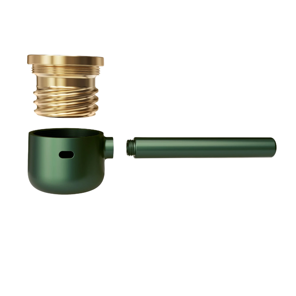 Vessel Pipe Emerald, зелена металева люлька із золотистою різьбовою чашею та знімним мундштуком