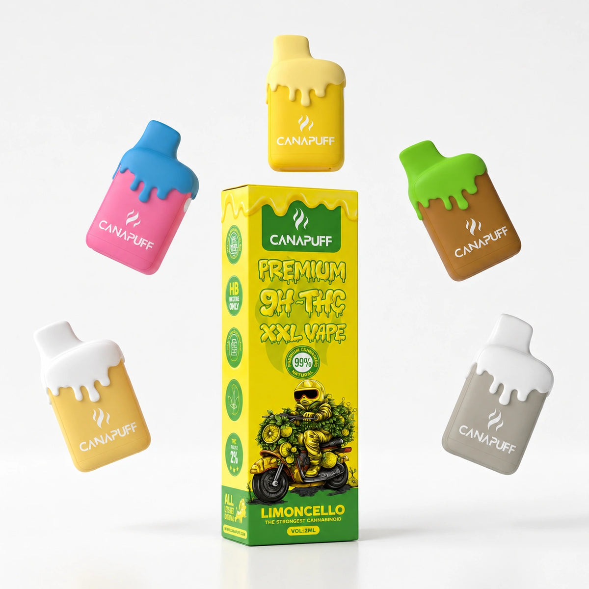 Canapuff 9H-THC XXL Vape Limoncello 99% 2ml s několika jednorázovými pery