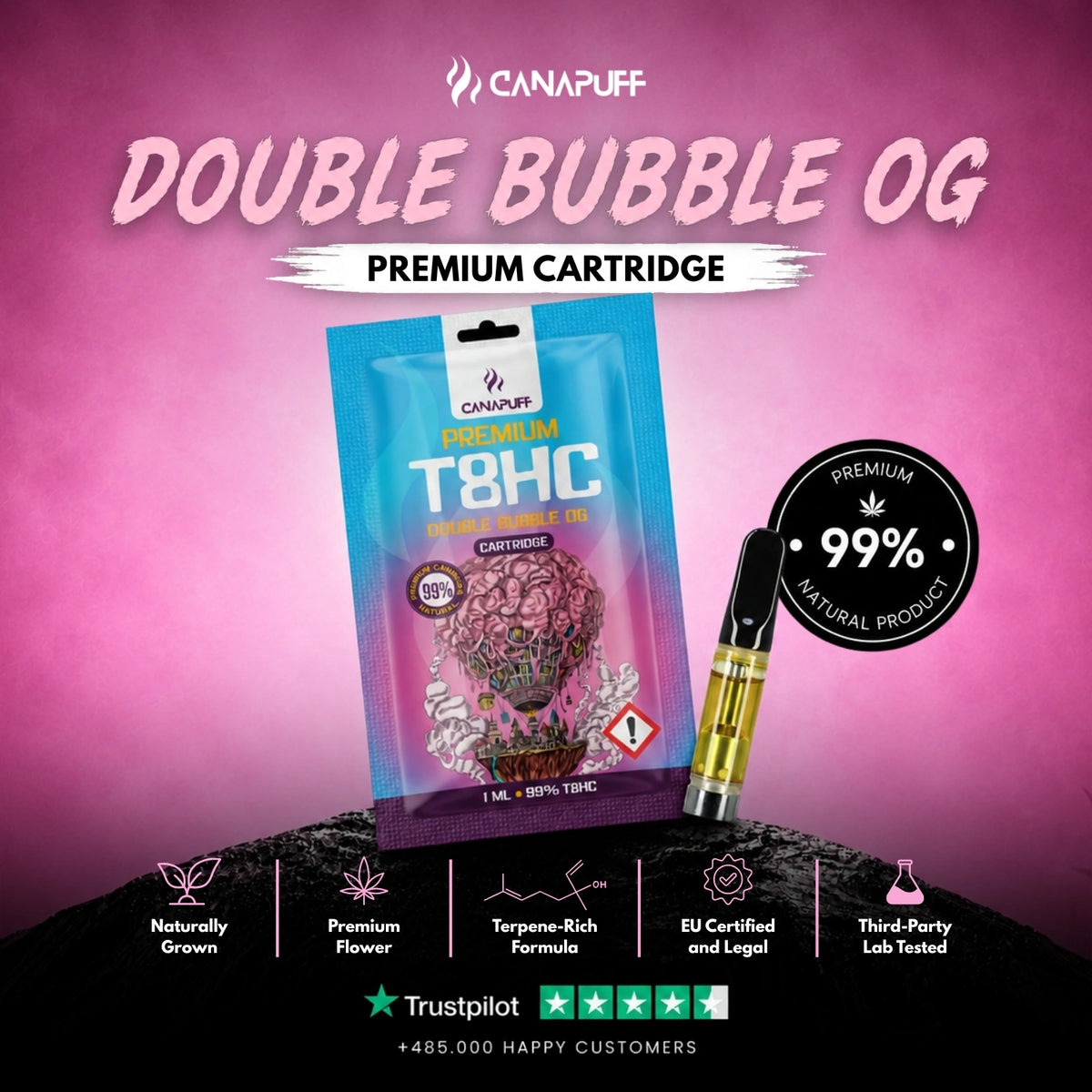 T8HC Cartridge Double Bubble 99% – vape cartridge, photo 2