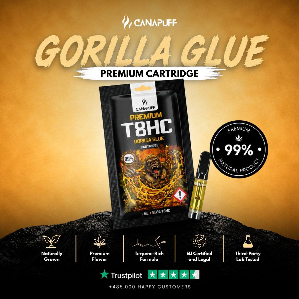 T8HC Cartridge Gorilla Glue 99% – vape cartridge, photo 2