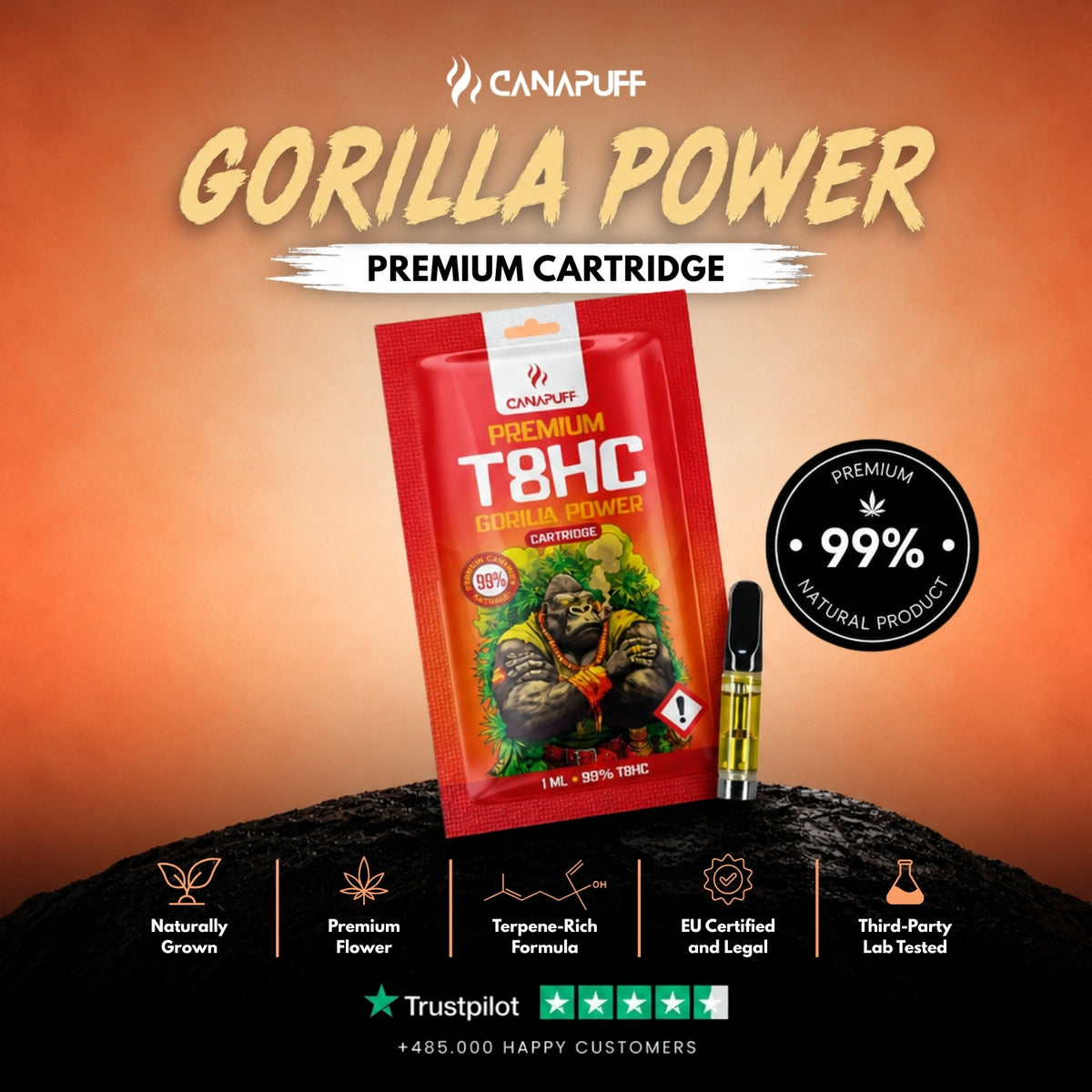 T8HC Cartridge Gorilla Power 99% – картридж для vape, фото 2