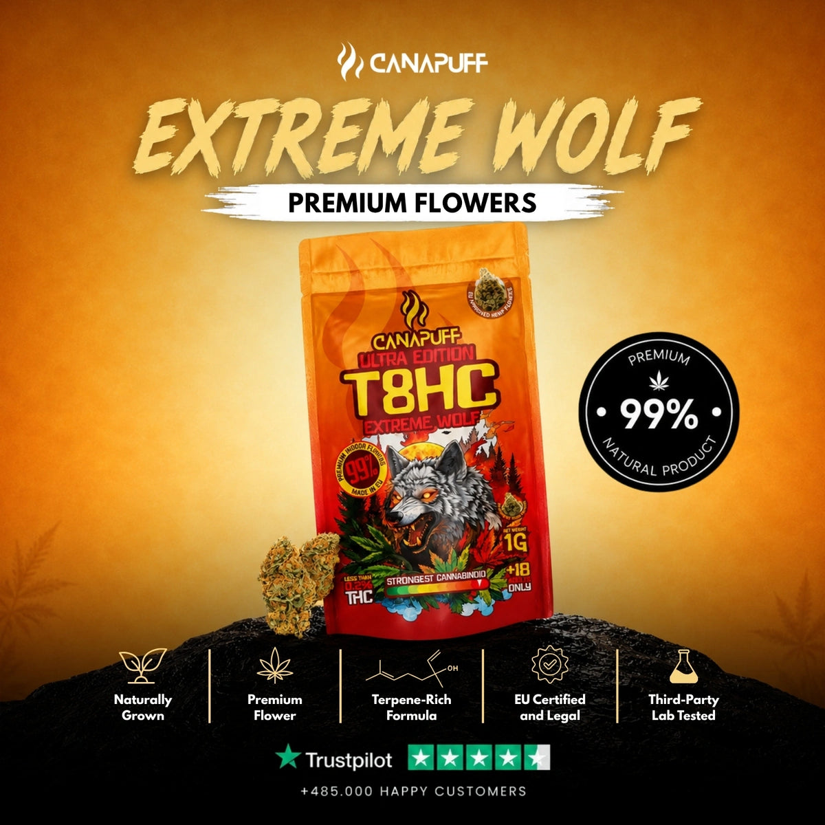T8HC Flowers Extreme Wolf 99% – flower buds, photo 2