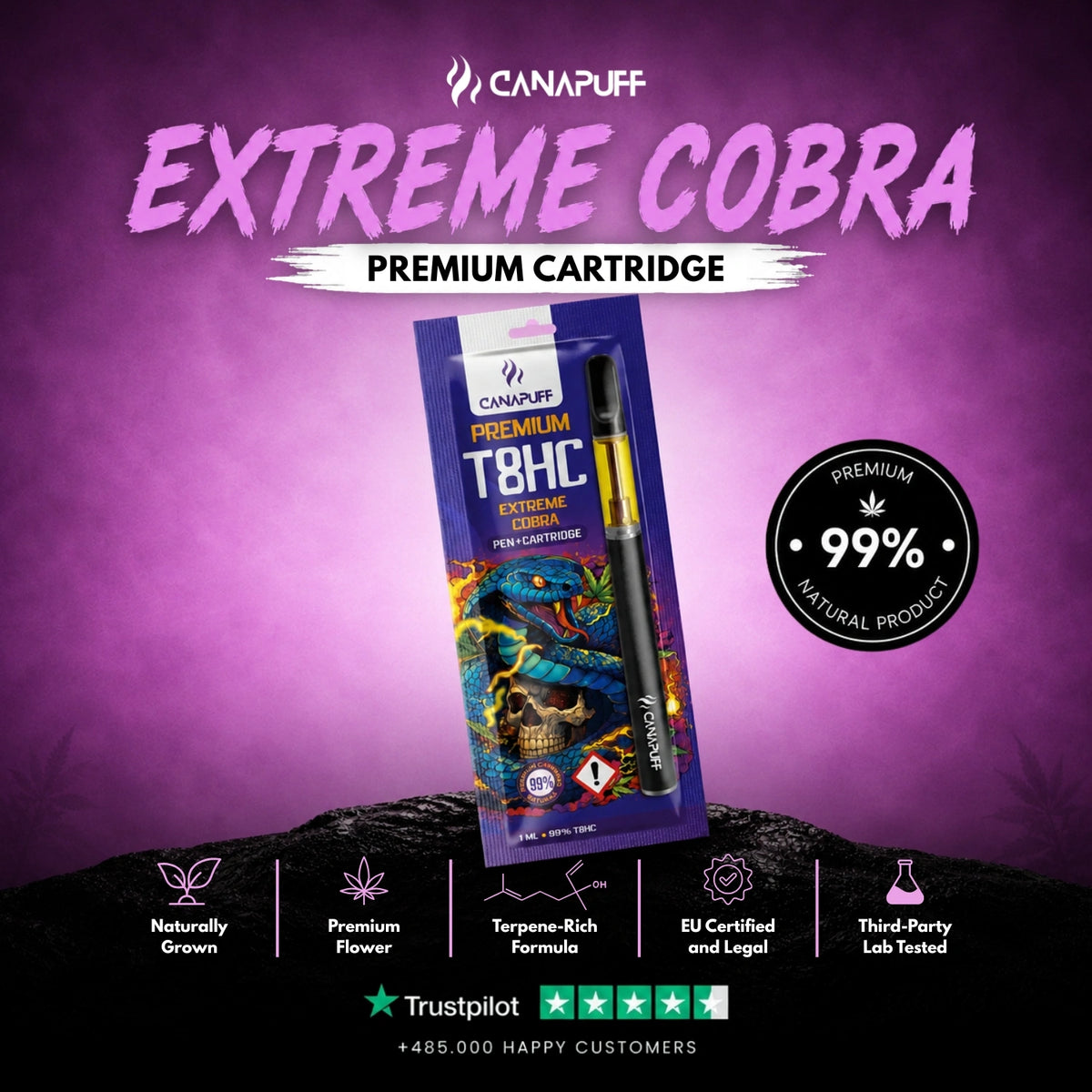 T8HC Pen+Cartridge Extreme Cobra 99% – vape pen із картриджем, фото 2