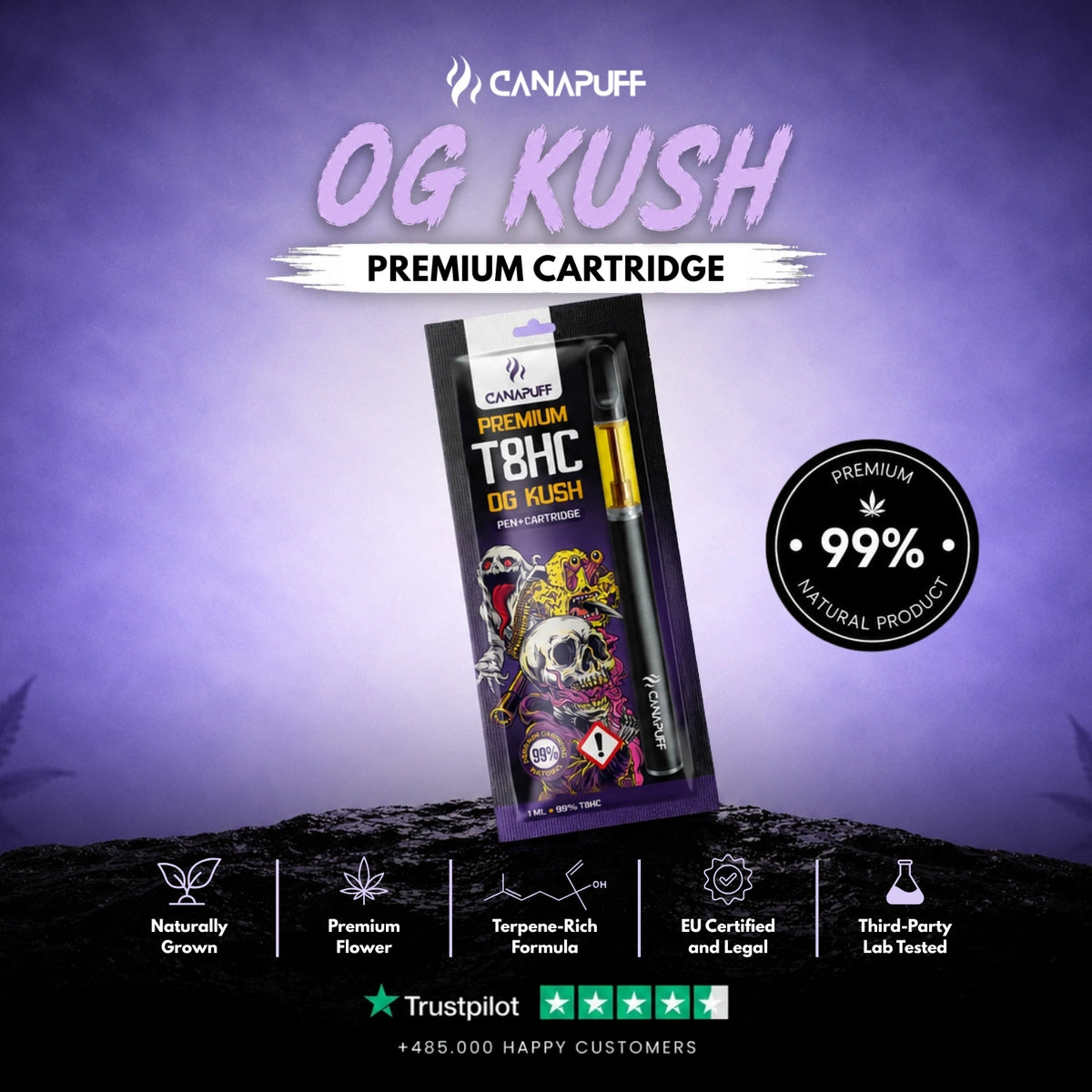 T8HC Pen+Cartridge OG Kush 99% – vape pen із картриджем, фото 2