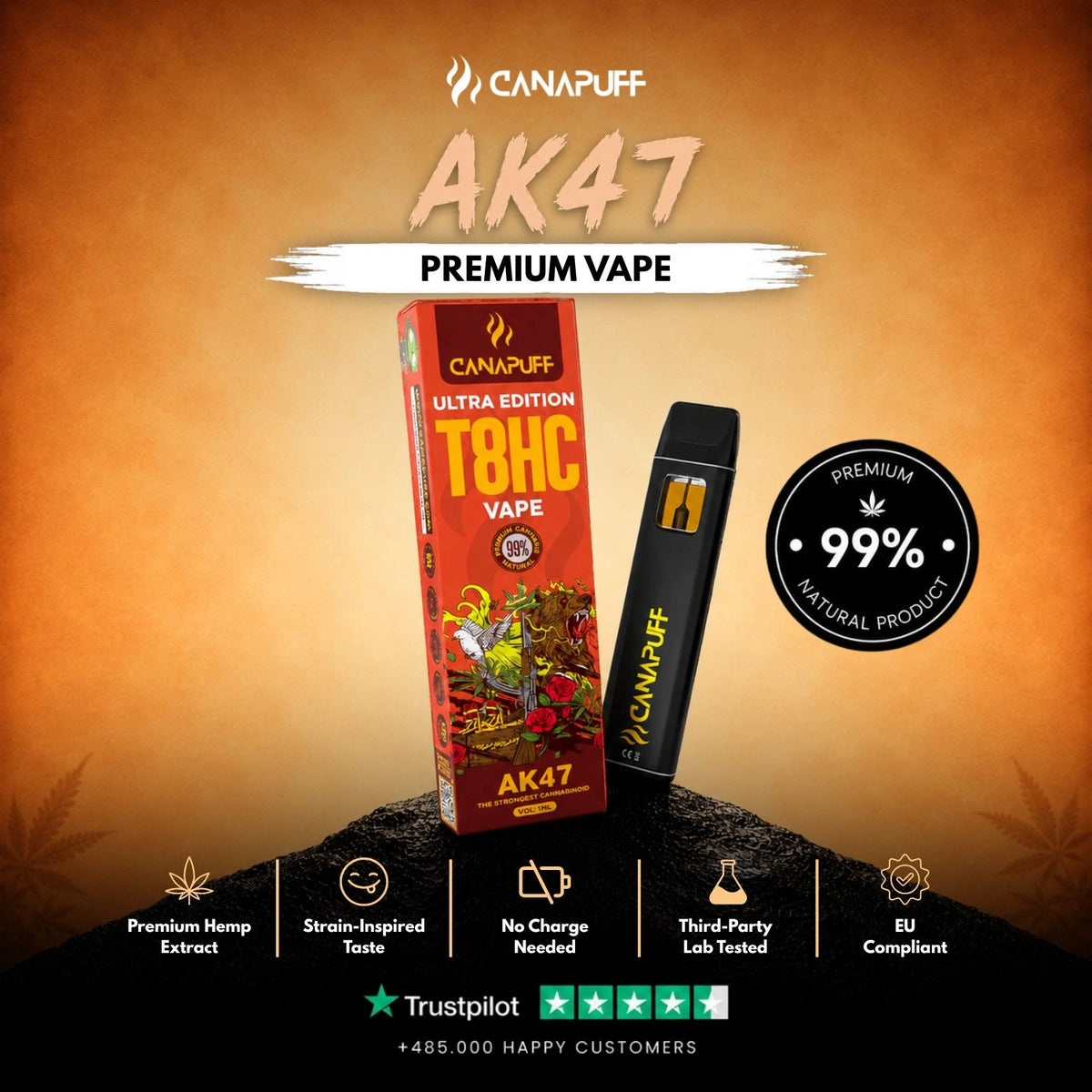 T8HC Vape AK47 Ultra Edition 99% 1ml – disposable vape pen, photo 2