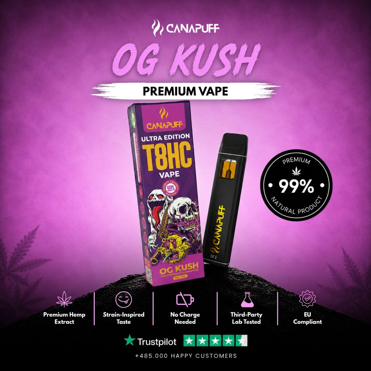 T8HC Vape OG Kush Ultra Edition 99% 1ml – disposable vape pen, photo 2