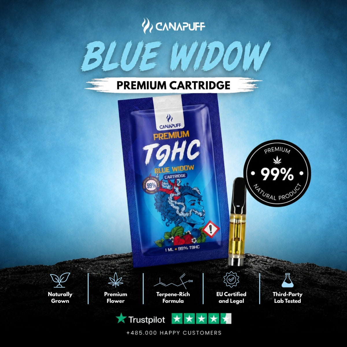 TⳊHC Cartridge Blue Widow 99% – vape cartridge, photo 2