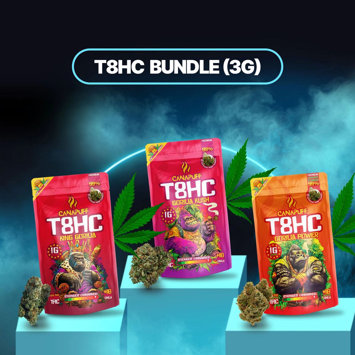 Canapuff T8HC Flowers Bundle, 3 sachets de 5 g chacun, fleurs THC issues du chanvre