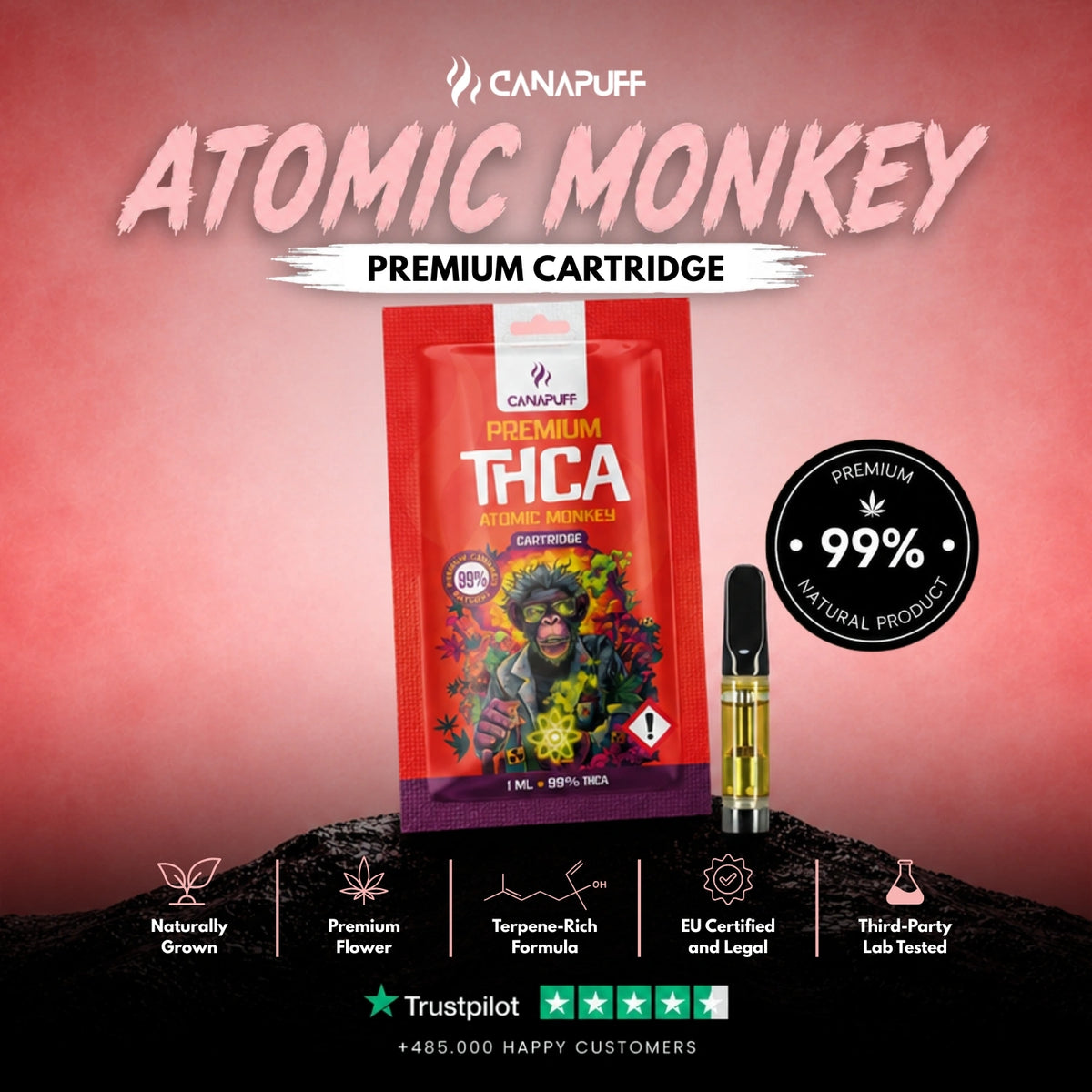 THCA Cartridge Atomic Monkey 99% – vape cartridge, photo 2