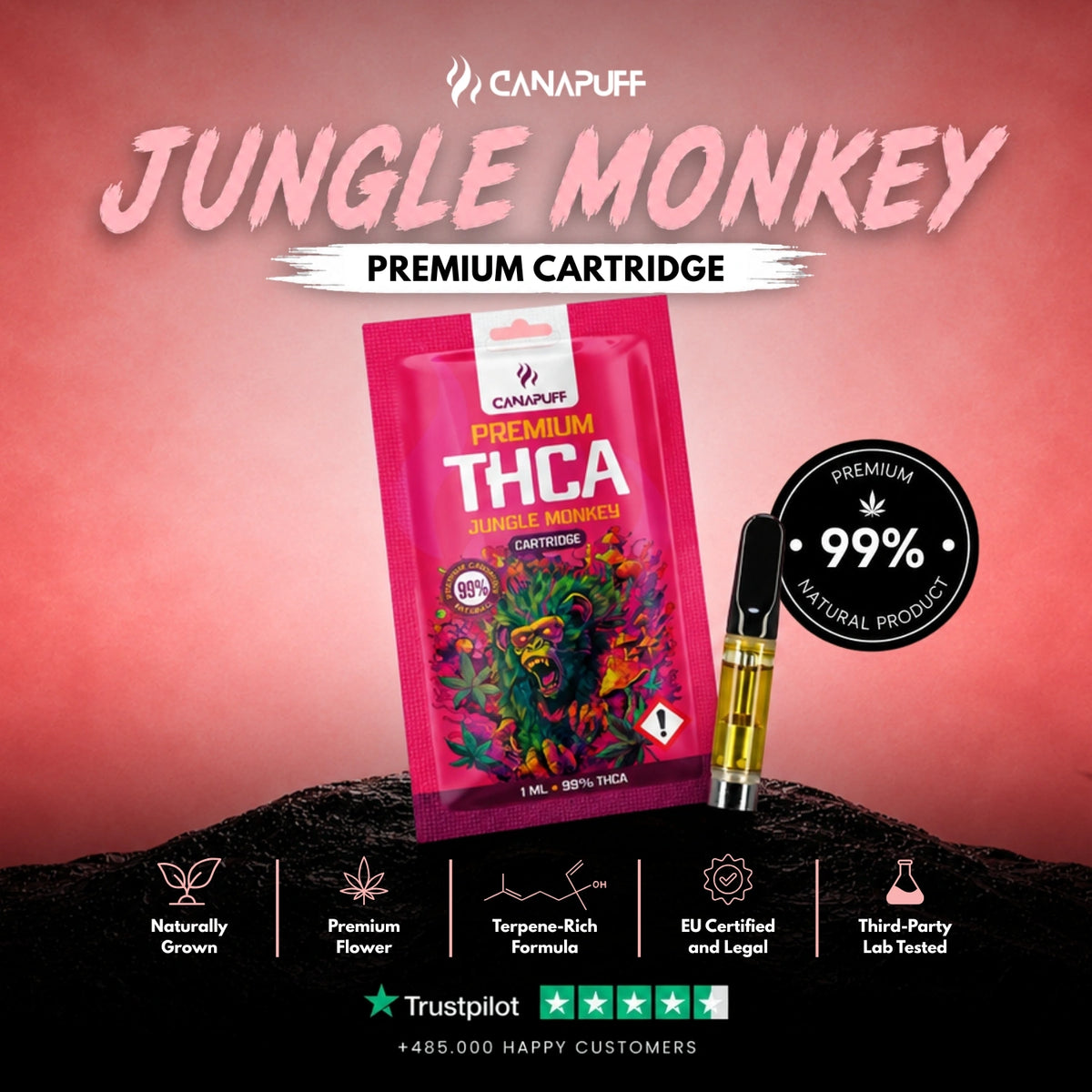 THCA Cartridge Jungle Monkey 99% – vape cartridge, photo 2