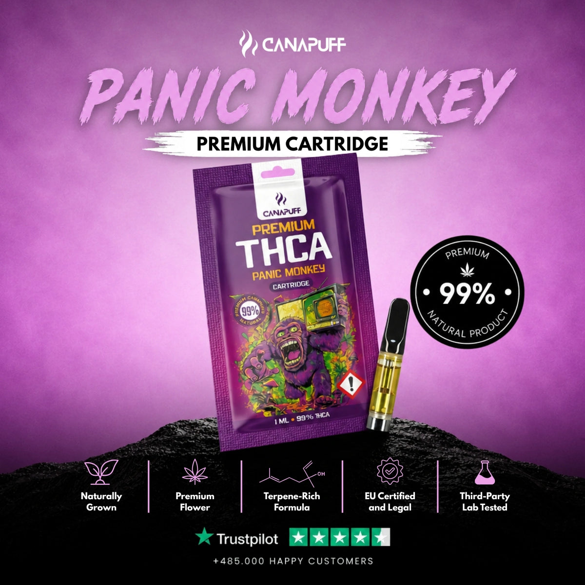 THCA Cartridge Panic Monkey 99% – vape cartridge, photo 2