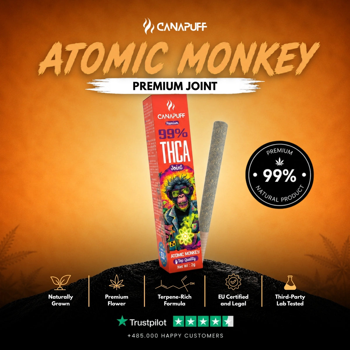 THCA Joint Atomic Monkey 99% 2g – pre-rolled joint, photo 2