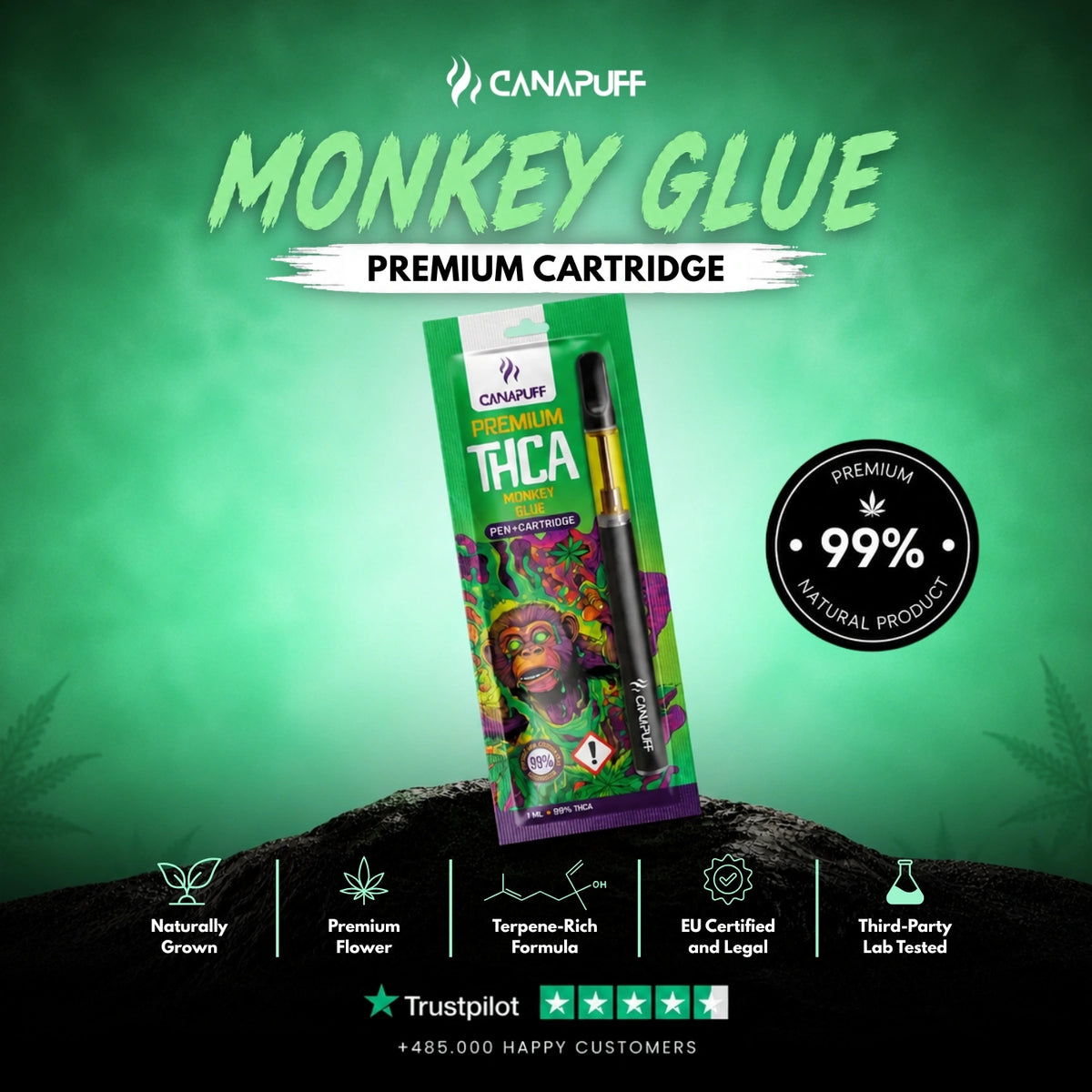 THCA Pen+Cartridge Monkey Glue 99% – vape pen with cartridge, photo 2