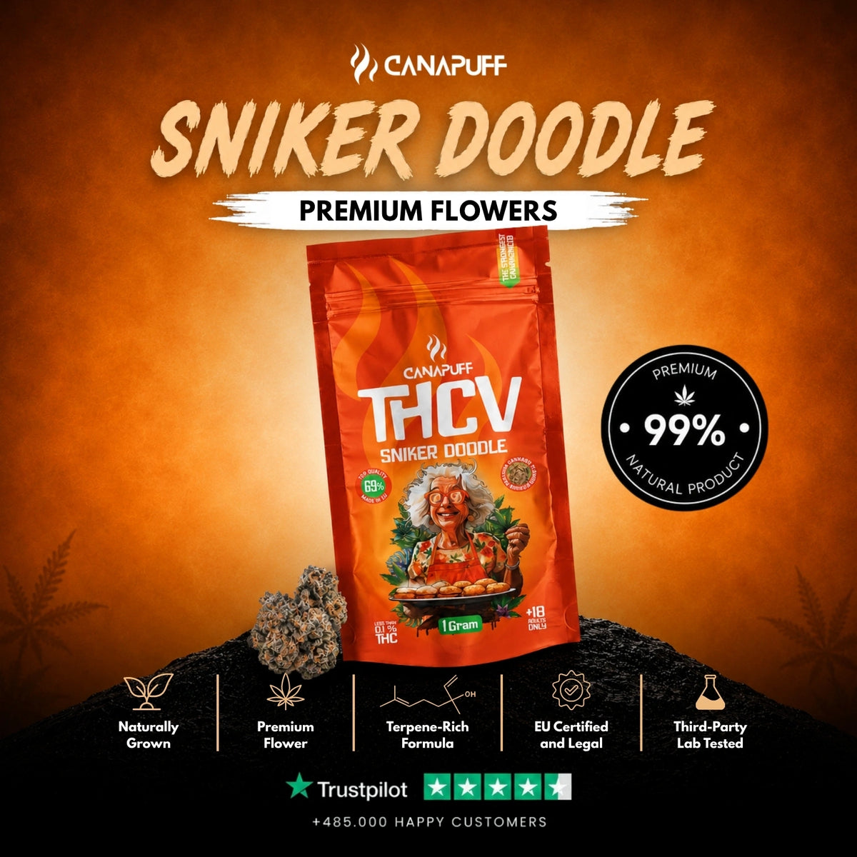 THCv Flowers Sniker Doodle 69% – flower buds, photo 2