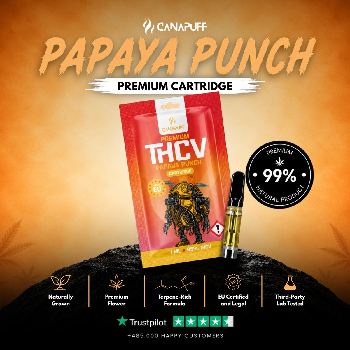 THCv Cartridge Papaya Punch 95% – vape cartridge, photo 2