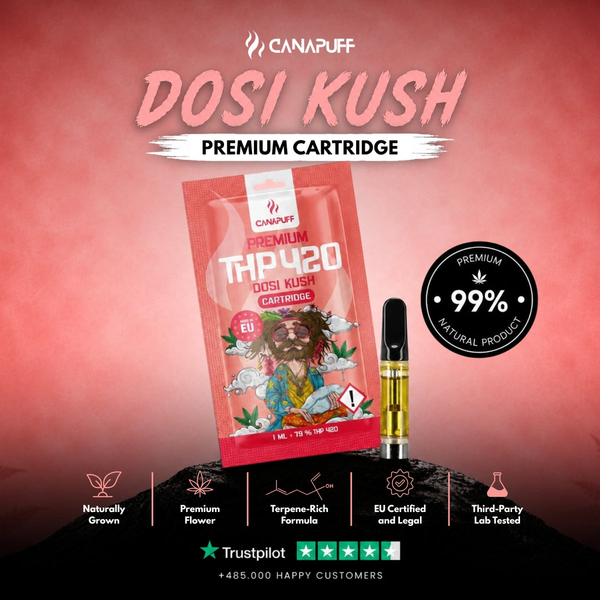 THP420 Cartridge Dosi Kush 79% – vape cartridge, photo 2