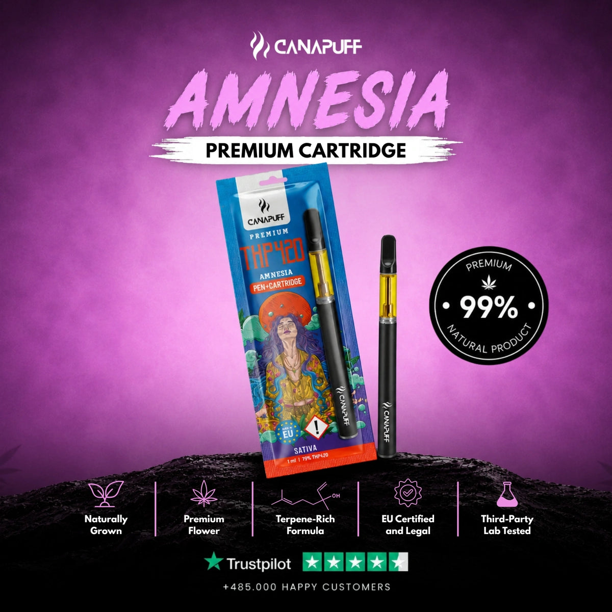 THP420 Pen+Cartridge Amnesia 79% – vape pen with cartridge, photo 2