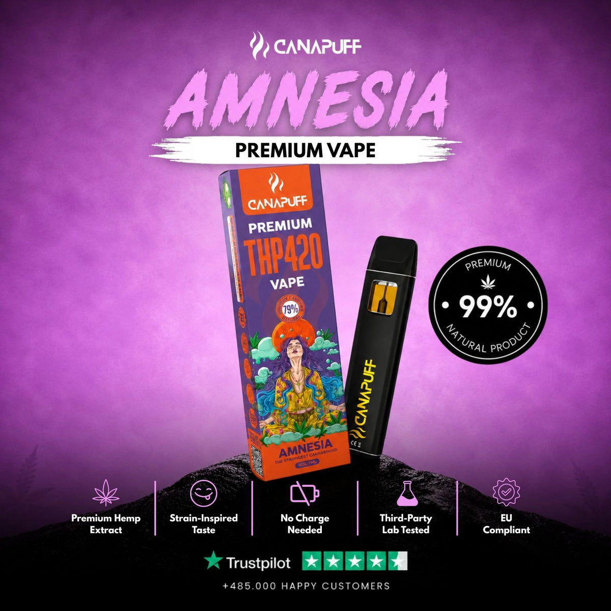 THP420 Vape Amnesia 79% 1ml – disposable vape pen, photo 2