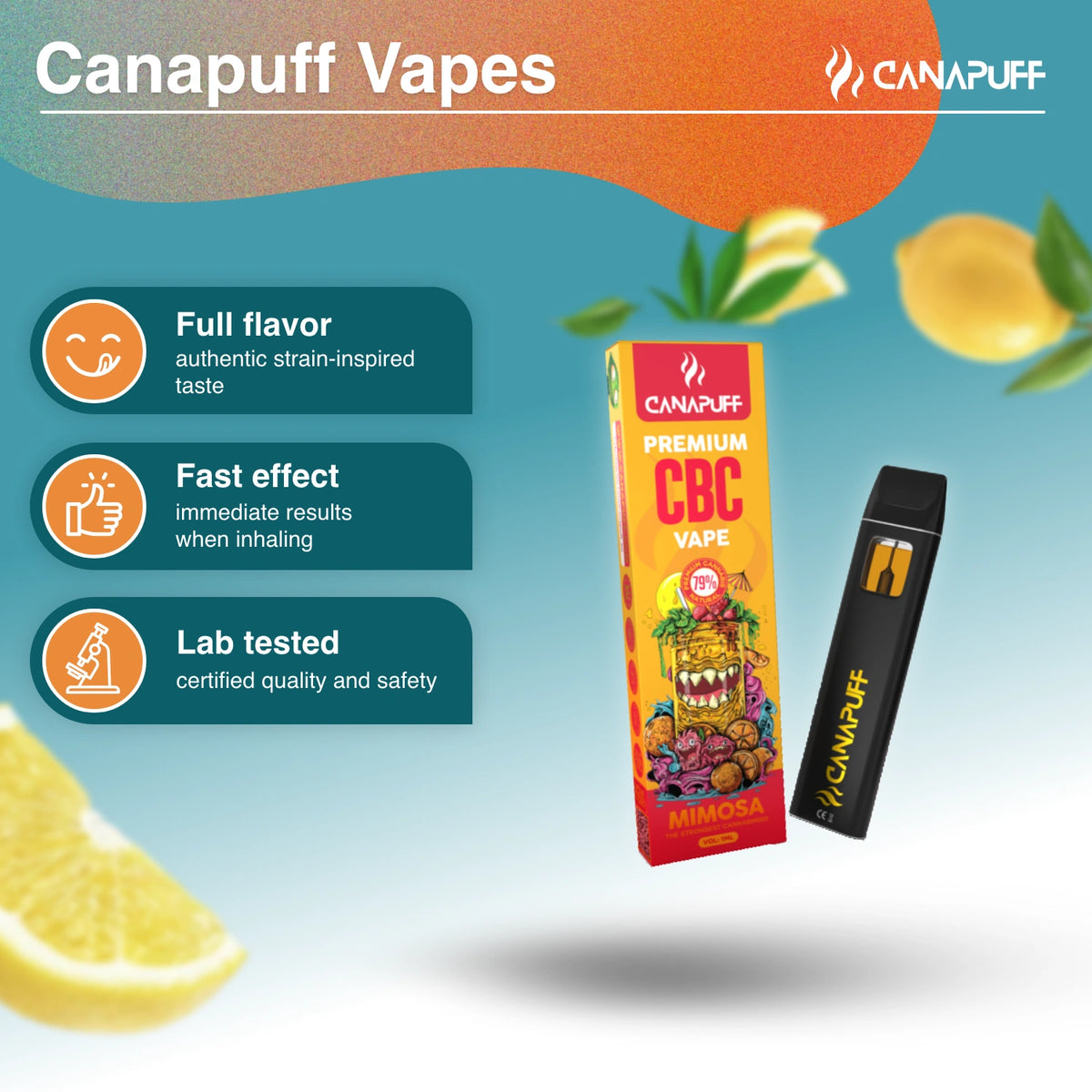 Canapuff CBC Vape Mimosa 79%, pen usa e getta da 1ml