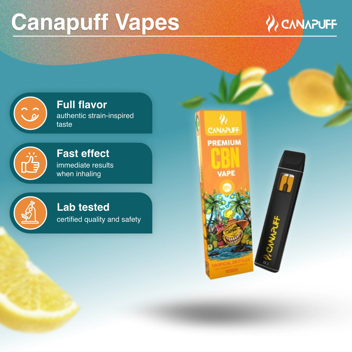 Vape Canapuff CBN Tropical Zkittles 89%, pen desechable de 1ml