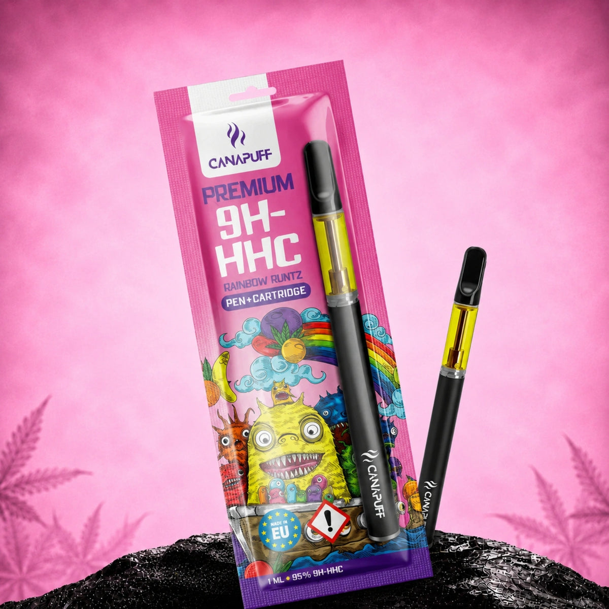 Canapuff 9H-HHC pen and cartridge Rainbow Runtz 95%, 1 ml, with colorful packaging