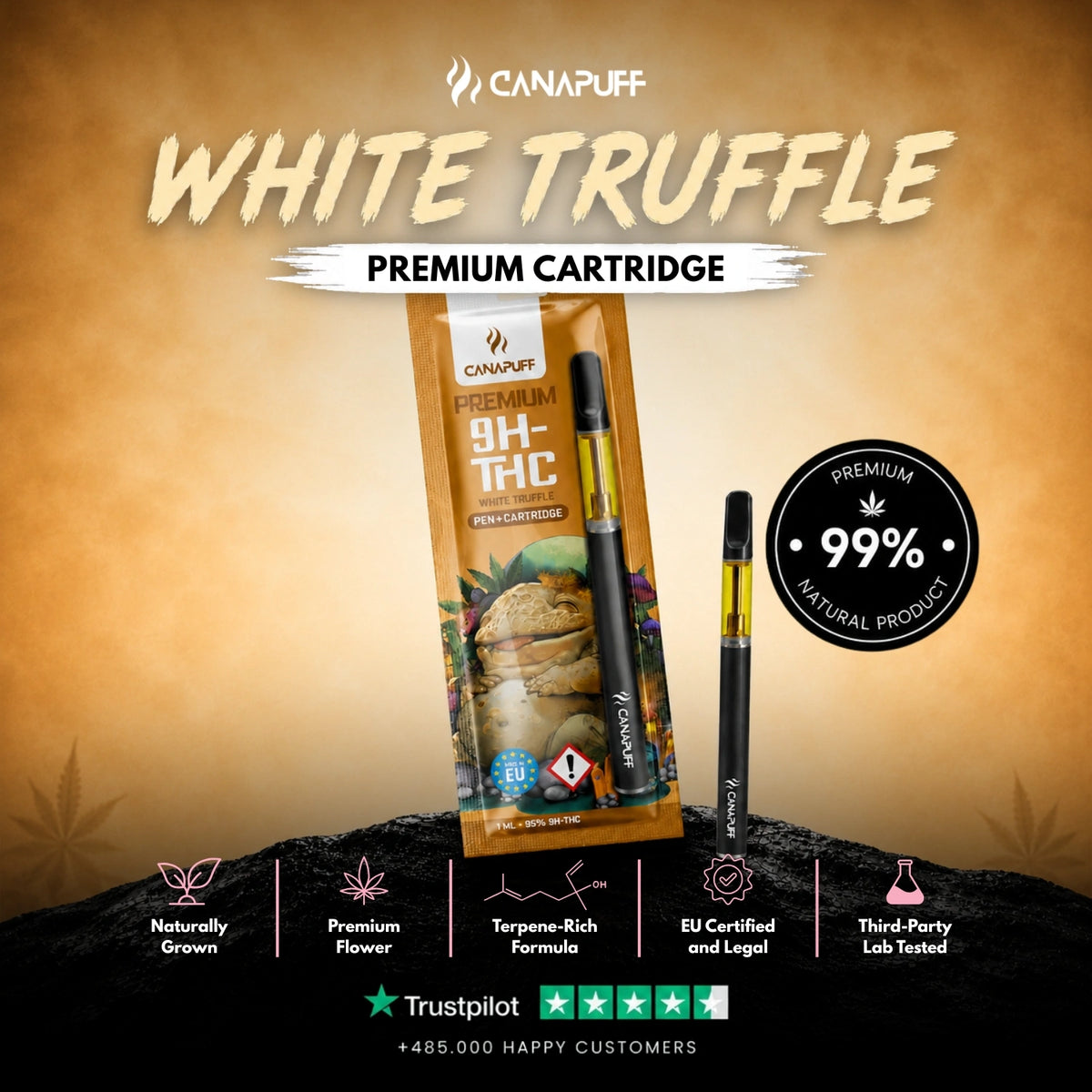 9H-THC Pen+Cartridge White Truffle 95% – vape pen with cartridge, photo 2