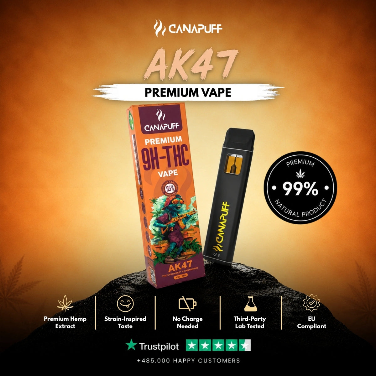 9H-THC Vape AK47 95% 1ml – disposable vape pen, photo 2