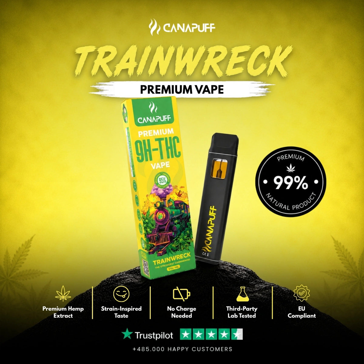 9H-THC Vape Trainwreck 95% 1ml – disposable vape pen, photo 2