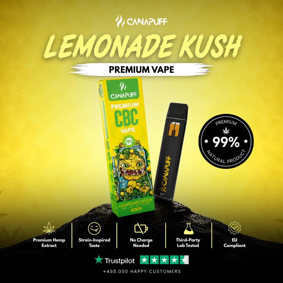 CBC Vape Lemonade Kush 79% 1ml – disposable vape pen, photo 2