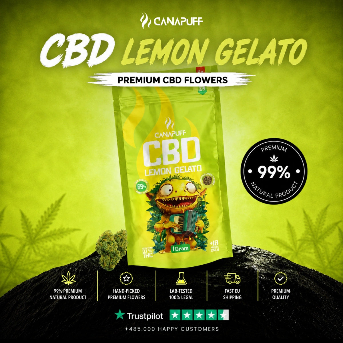 CBD Flowers Lemon Gelato 69% – flower buds, photo 2