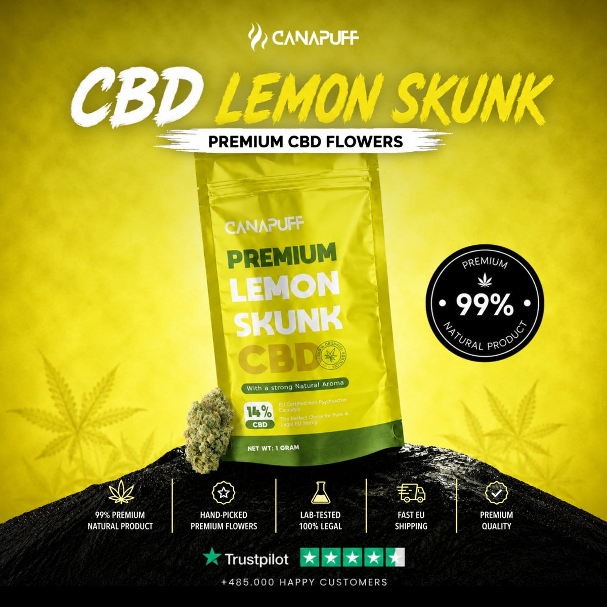 CBD Flowers Lemon Skunk 14% – flower buds, photo 2