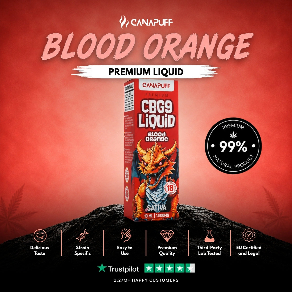 CBG9 Liquid Blood Orange 1500mg – liquid bottle, photo 2
